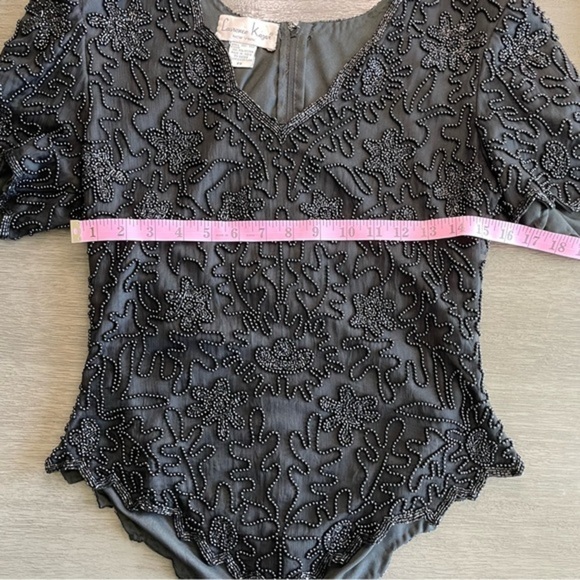 Vintage Black Fully Beaded Silk Basque Waistline Bodice Blouse - Picture 10 of 11